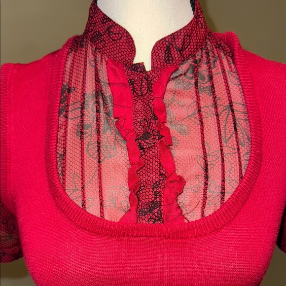 George Blouse Red and Black Fitted Ruffled Fooler Top with Vest Women’s Sz S - Picture 2 of 9
